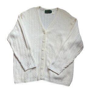 Vintage Northern Refections 100% Cotton V-Neck Cable Knit Cardigan Size Large